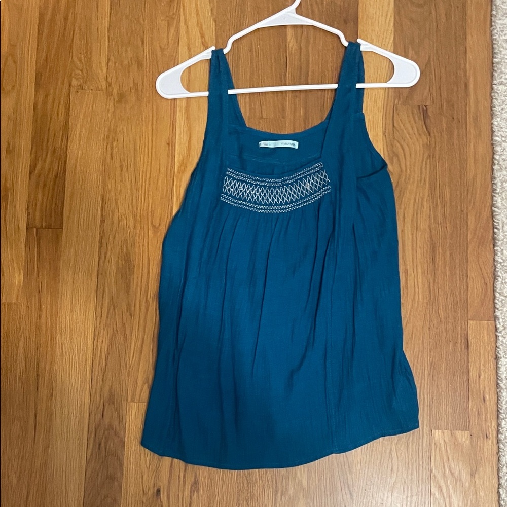 Maurices Blue Tank Top with Embroidery